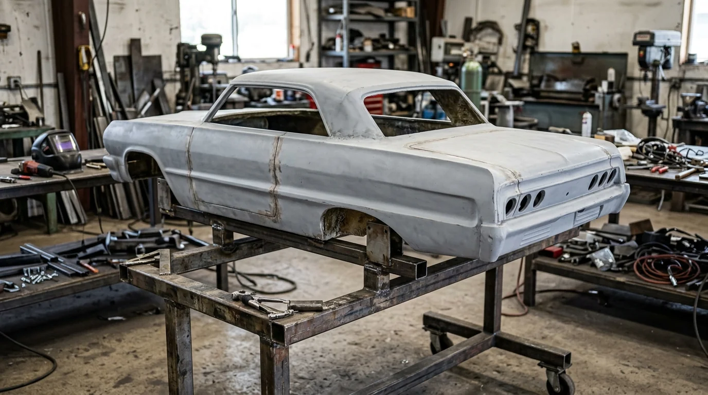 Raw fabricated steel body before prep