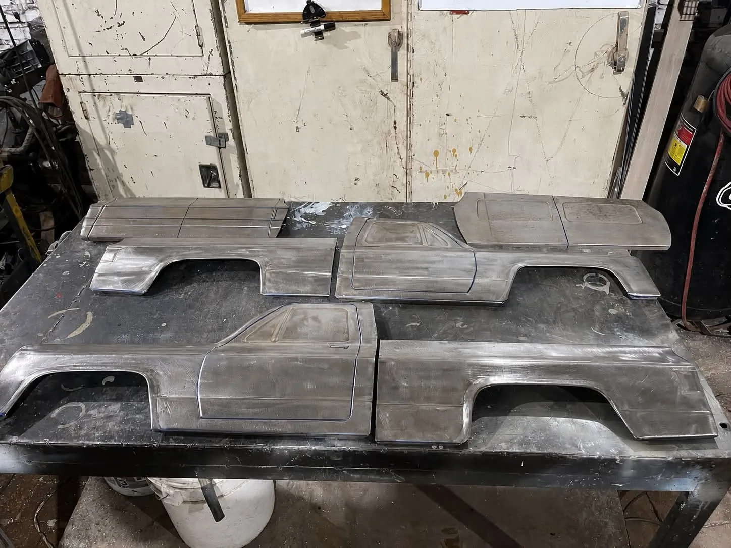 Hand-stamped 18-gauge sheet steel miniature body panels