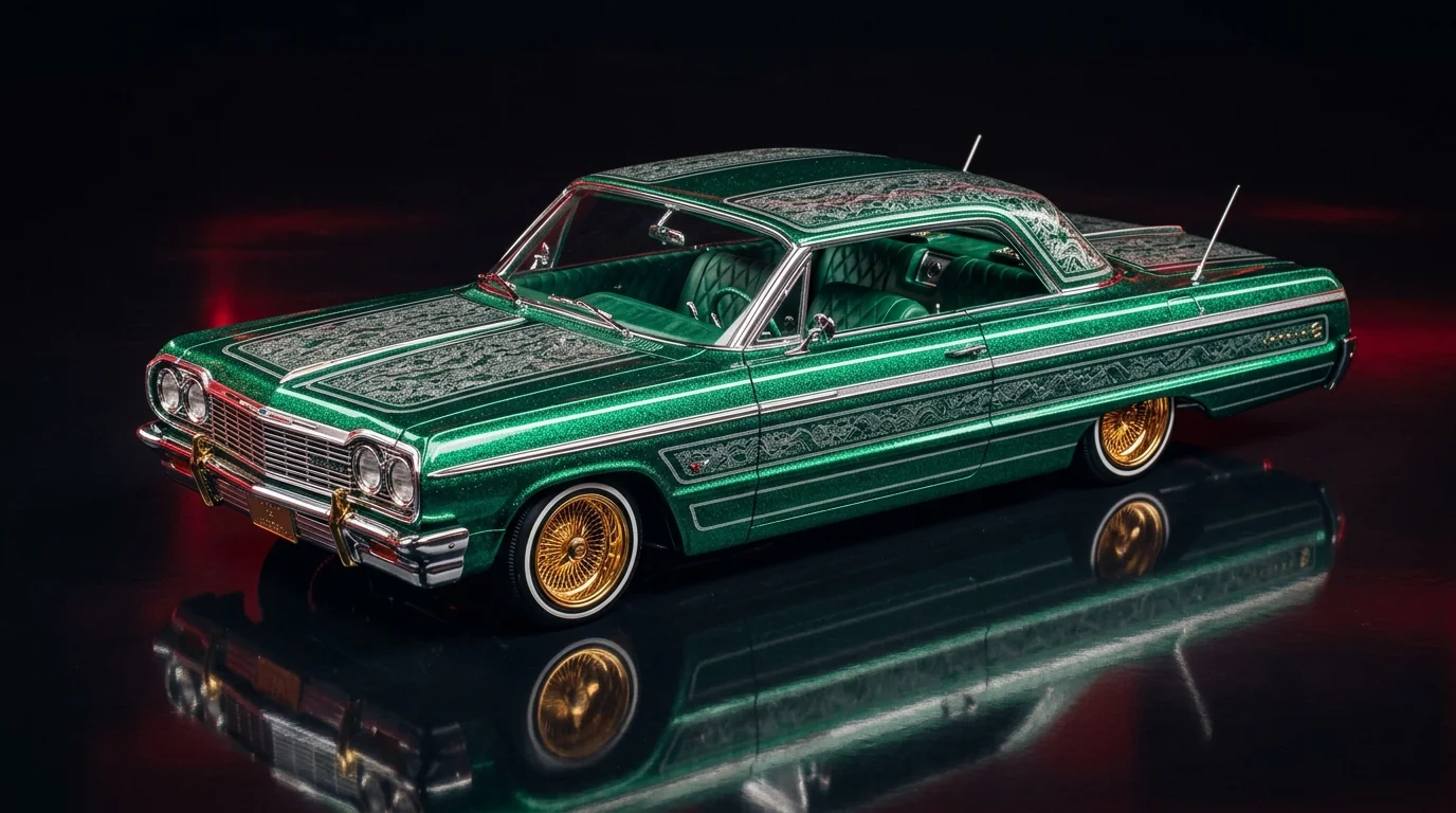 Handcrafted Custom Kids Lowrider Show Car in Candy Emerald Flake